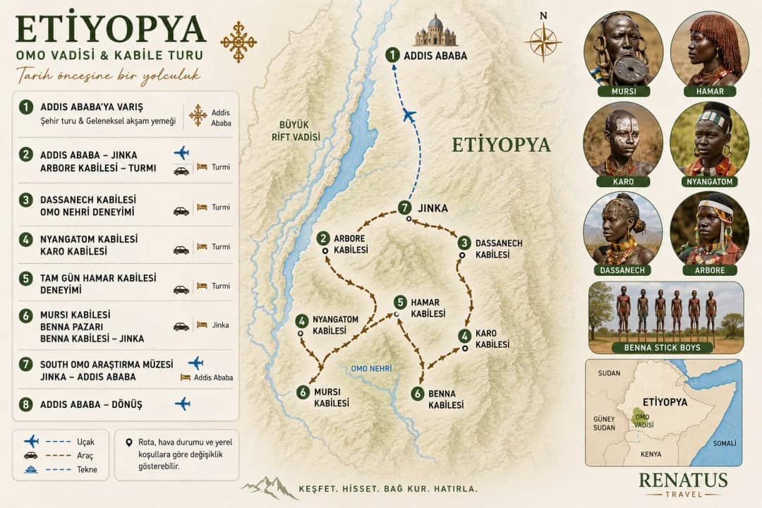 Etiyopya: Omo Vadisi ve Kabile Turu — rota haritası